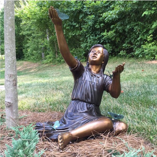 Young Butterfly Girl Woman Bronze Statue Butterfiles in Hand Sculpture